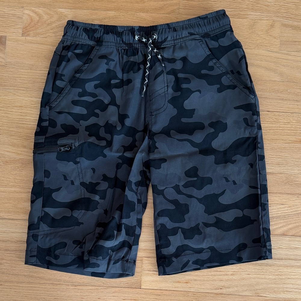 Boys Black Camouflage Nylon Drawstring Cargo Shorts